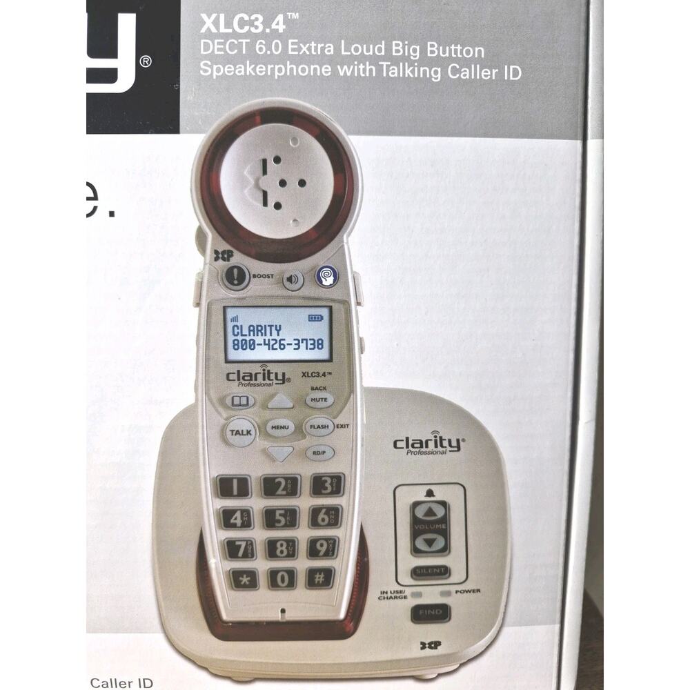 Clarity XLC3.4 Amplified Cordless Phone Ex Loud Big Button Speakerphone Talking